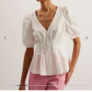 NWT Ted Baker Burdur Stitch Detail Puff Sleeve Top White, size 0